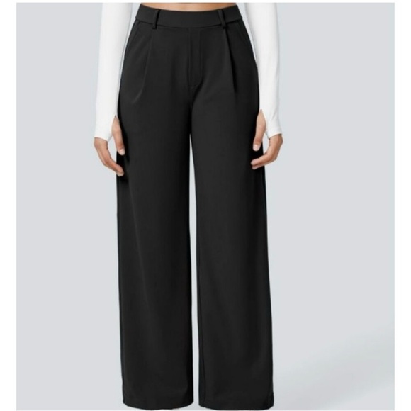 NWT, Halara Women’s High Waisted Pleated Pull-On Wide Leg Pants in Black, Large - Picture 9 of 10